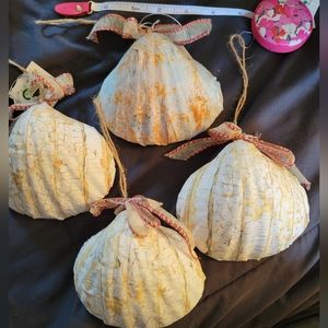 NWT lot of 4 fabric shell ornaments 4 inches nautical-yellow/white